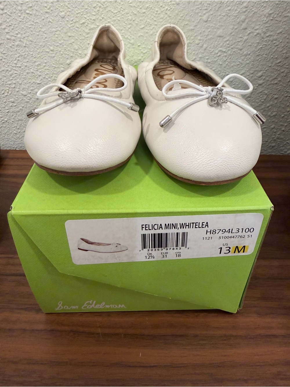 Sam Edelman White Felicia Mini Girls Ballet Flats with Bow